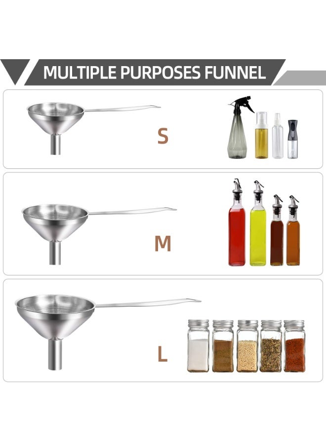 GNAFOTU Funnel Set, 3 Piece Long Handle Stainless Steel Mini Metal Funnel for Transferring Oil, Lightweight, Multipurpose - Image 3