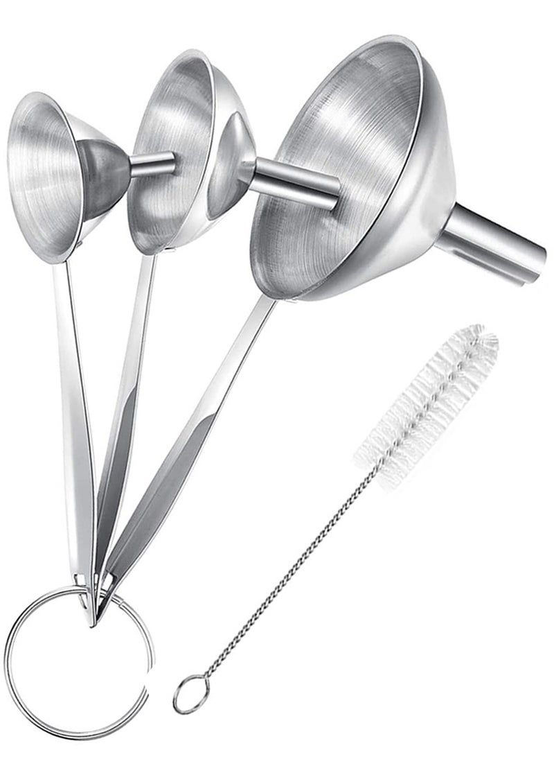 GNAFOTU Funnel Set, 3 Piece Long Handle Stainless Steel Mini Metal Funnel for Transferring Oil, Lightweight, Multipurpose - Image 1