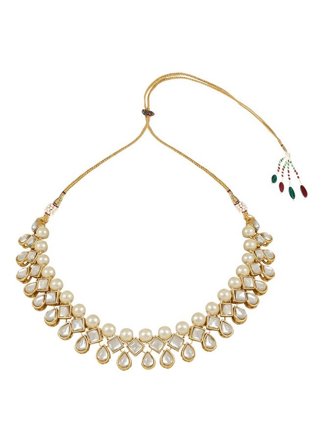 I Jewels - I Jewels 18K Gold Plated Traditional Kundan & Pearls Choker Necklace Jewellery Set with Earrings for Women and Girls (IJ370W) - Image 1