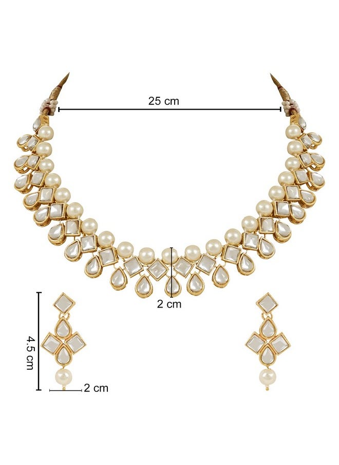 I Jewels - I Jewels 18K Gold Plated Traditional Kundan & Pearls Choker Necklace Jewellery Set with Earrings for Women and Girls (IJ370W) - Image 1