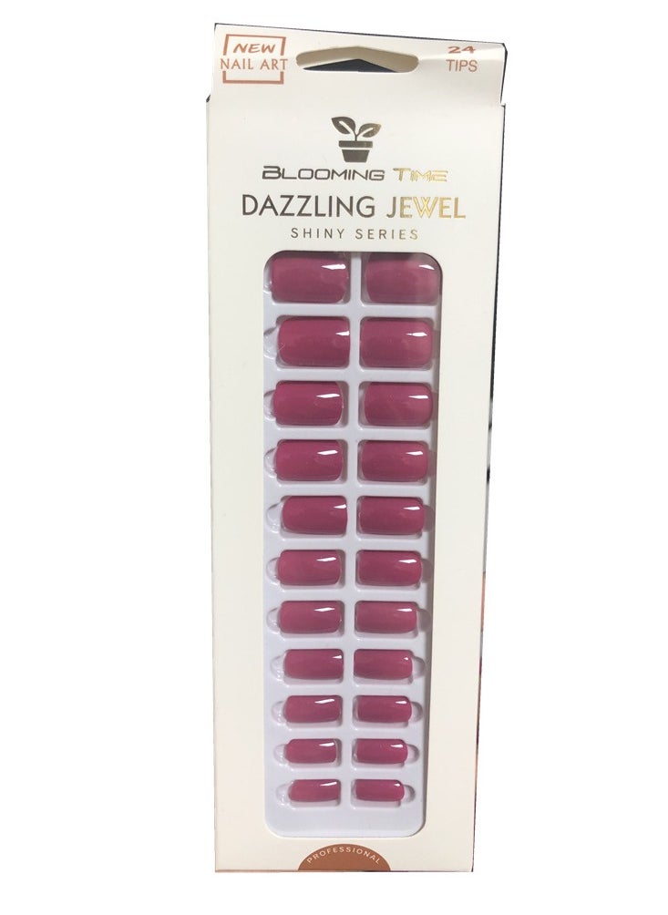 BLOOMING TIME 20 Piece Full Cover Acrylic Artificial Nails rose pink  - Image 1