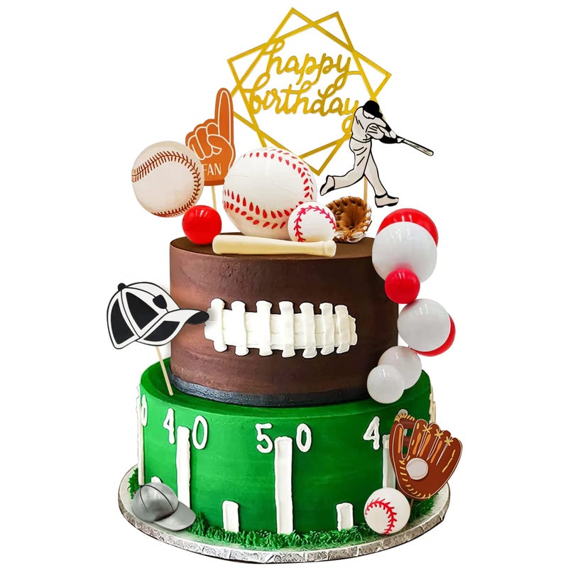 KDPATFAV Baseball Cake Decorations Sports Theme Party Decoration Supplies Baseball Themed Happy Birthday Cake Topper Party Decorations - Image 2