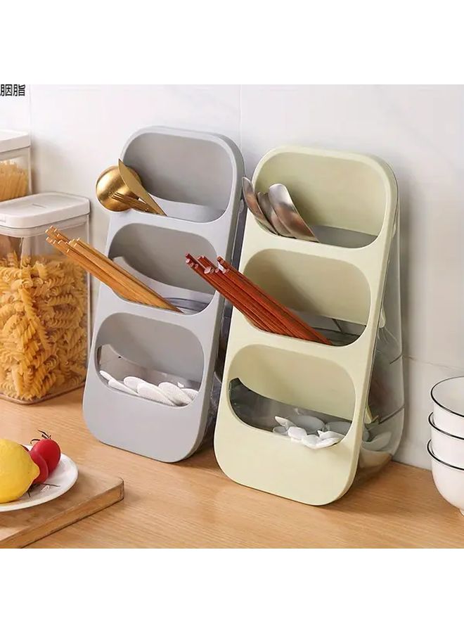 Green Desktop Organizer With Three Washable Compartments For Utensils Makeup Pens Office Supplies - Image 1