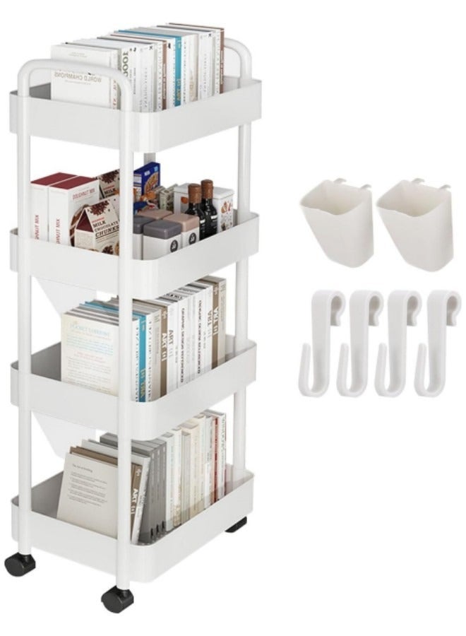 GGEROU 4-Tier Rolling Utility Cart with Wheels, Detachable Utility Storage Cart with Handle and Lockable Casters, Multi-Functional Storage Trolley for Office, Kitchen,Bathroom, White - Image 1