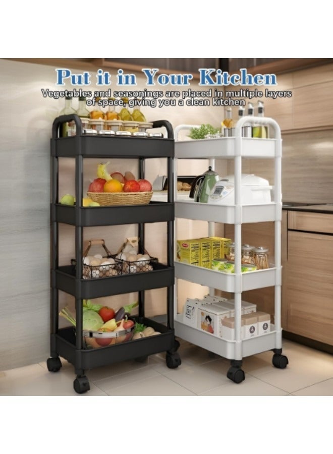 GGEROU 4-Tier Rolling Utility Cart with Wheels, Detachable Utility Storage Cart with Handle and Lockable Casters, Multi-Functional Storage Trolley for Office, Kitchen,Bathroom, White - Image 2