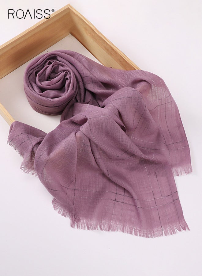 roaiss Polyester Solid-Color Women's Headscarf Striped Cross Pattern Lightweight Sheer Shawl An Elegant Headwear Accessory for Everyday Wear - Image 2