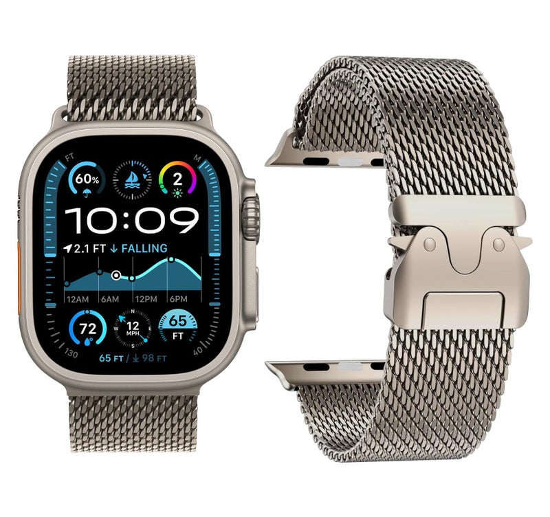 Milanese Stainless Steel Mesh Loop Compatible with Apple Watch Ultra 2/Ultra, 49/46/45/44mm Adjustable Metal Strap for Series 10/9/8/7/6/5/4 SE - Image 1