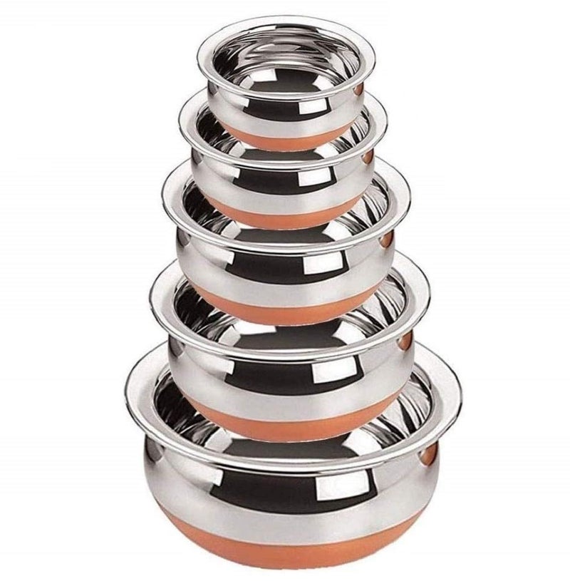 KC Stainless Steel Copper Bottom Kitchen Serving, Cooking Bowl | Handi Set 5-Pieces | Biryani Handi - Image 1