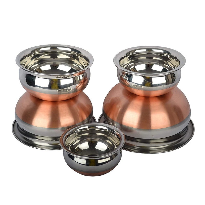 KC Stainless Steel Copper Bottom Kitchen Serving, Cooking Bowl | Handi Set 5-Pieces | Biryani Handi - Image 5