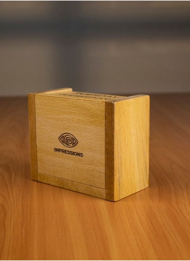Impressions - Wooden Desk Calendar Handmade - 9 X 5.5 X 11 Cm Brown & Gold Letters - Wooden Block Perpetual Month And Days Calendar For Any Year. - Image 1