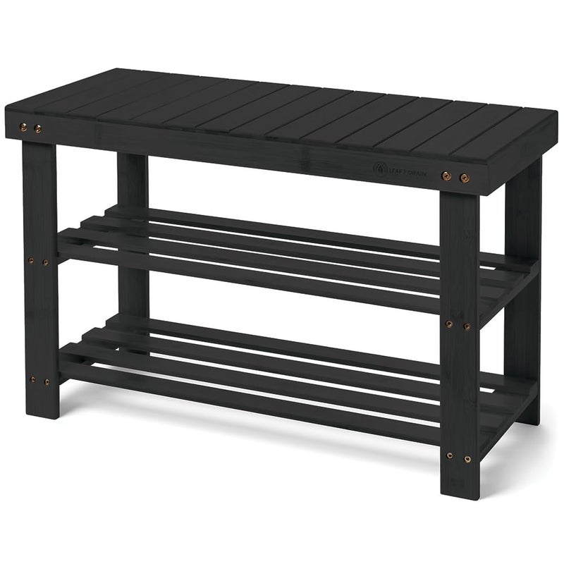 Leaf & Grain Bamboo Shoe Rack - Shoe Storage Bench for Front Door Entrance â€“ Entryway Bench with Shoe Shelf, Shoe Storage Organizer, Wooden Shoe Rack, Durable Shoe Bench for Home (Black) - Image 1