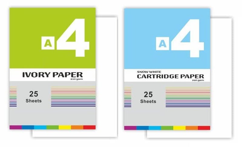 FIRST CLICK A4 Cartridge Paper 140 GSM 25 Sheets & A4 Ivory Paper 210 GSM 25 Sheet Combo of 50 Sheets Size 30X20 CM - Image 1