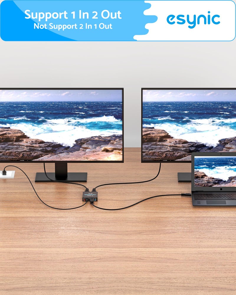 eSynic Portable HDMI Splitter 1 in 2 Out - Metal Case4K @ 30Hz HDCP Bypass Splitter [Only Mirror No Extend Mode] - Supports PS4/Fire Stick/HDTV, Plug & Play 2-Way Display Duplication for Home/Office - Image 5