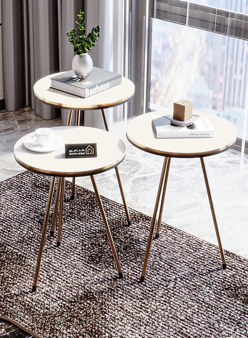 DANTA HOME 3-Piece Side Service Tables For Serving Coffee And Tea Suitable For Living Room, Office And Bedroom ( Beige /Gold ) - Image 1