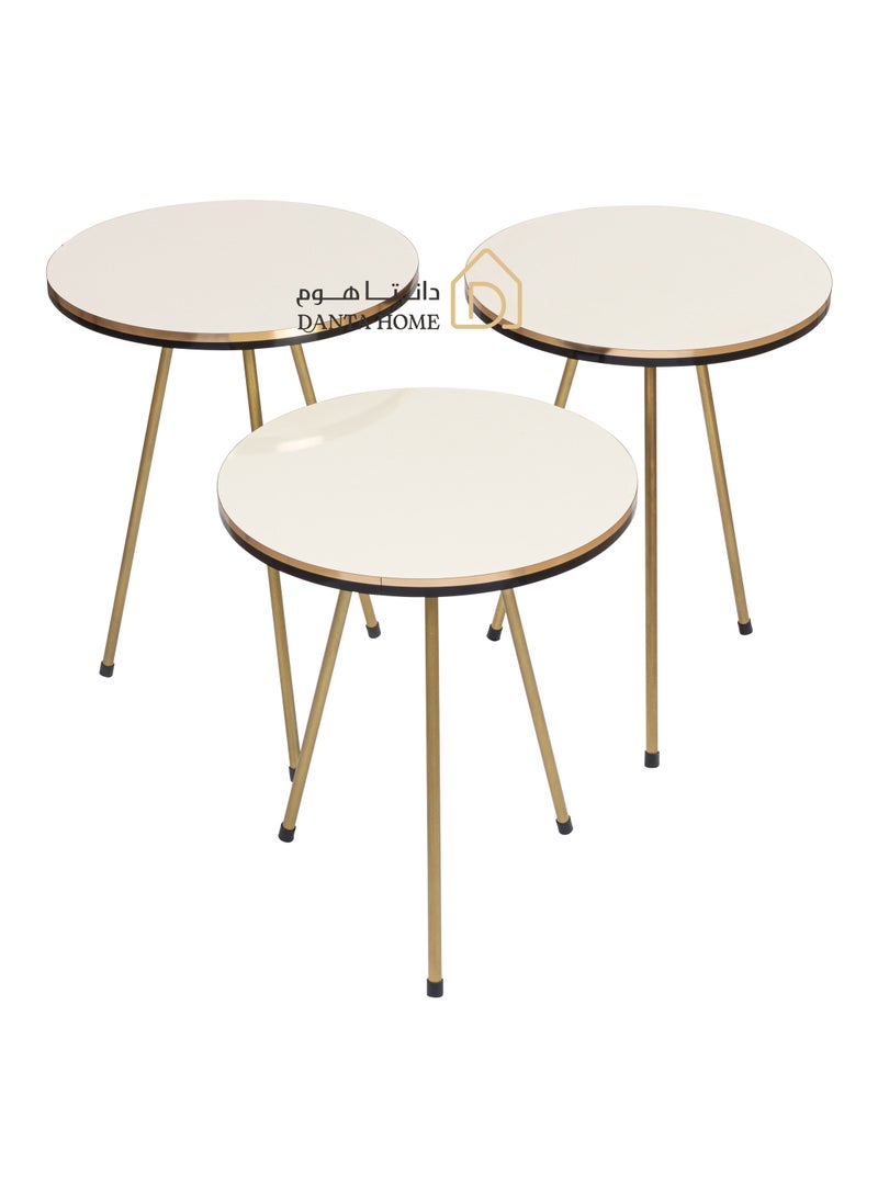 DANTA HOME 3-Piece Side Service Tables For Serving Coffee And Tea Suitable For Living Room, Office And Bedroom ( Beige /Gold ) - Image 3