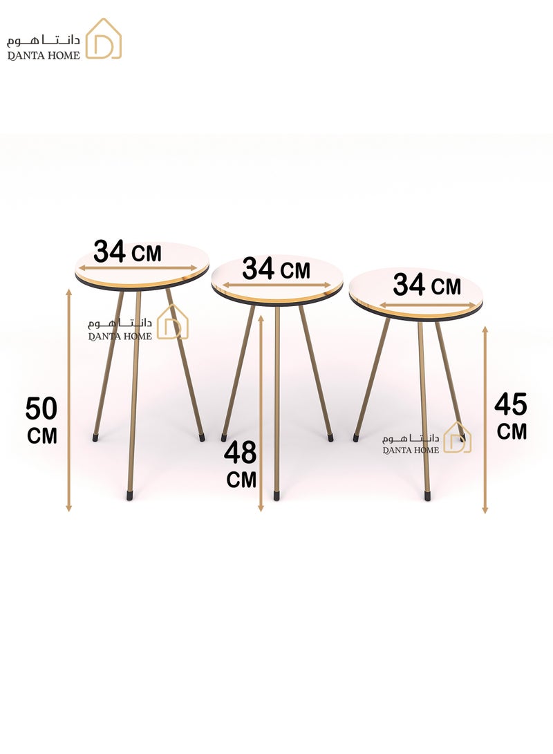 DANTA HOME 3-Piece Side Service Tables For Serving Coffee And Tea Suitable For Living Room, Office And Bedroom ( Beige /Gold ) - Image 5