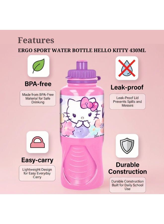 Stor Hello Kitty Ergo Sport Water Bottle for Kids – 430ml BPA-Free Reusable Leak-Proof Drinking Bottle with Flip-Top Lid, Lightweight Ergonomic Design for School, Sports, Travel & Daily Use - Image 4