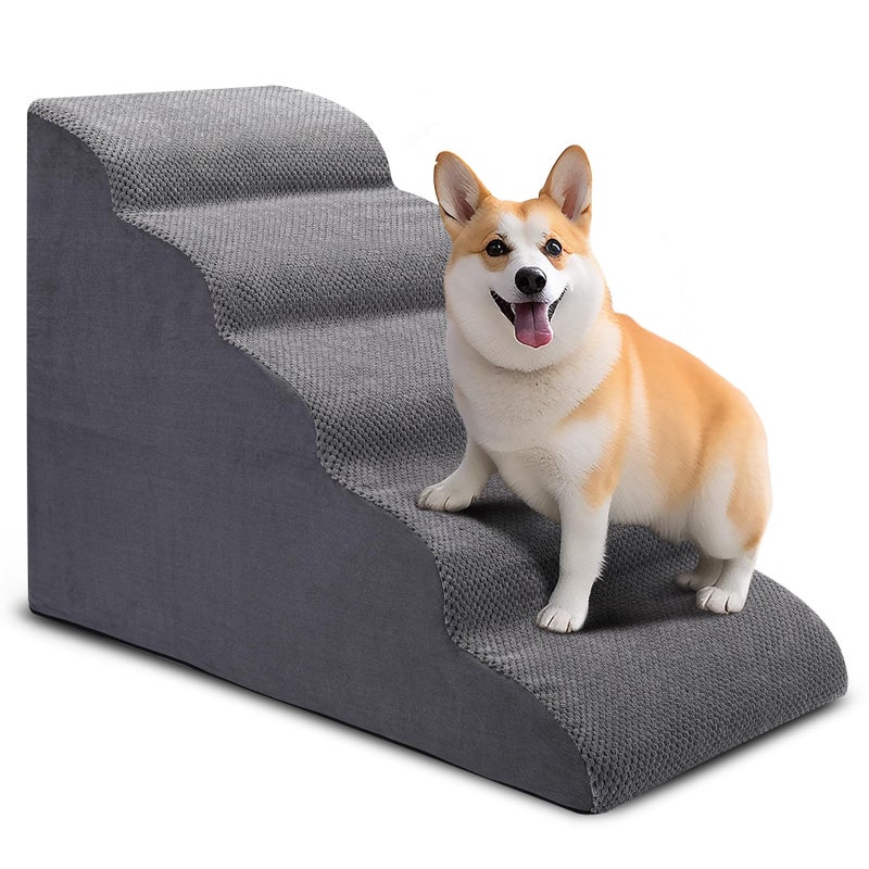 CiWiVOKi Dog Stairs for Bed, 5-Step Dog Steps for Couch and High Bed, Non-Slip Pet Stairs, 24" High Sofa Foam Ramp - Best for Small Pets, Older Cats with Joint Pain - Image 1