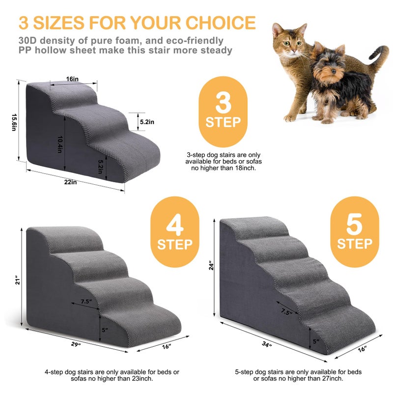 CiWiVOKi Dog Stairs for Bed, 5-Step Dog Steps for Couch and High Bed, Non-Slip Pet Stairs, 24" High Sofa Foam Ramp - Best for Small Pets, Older Cats with Joint Pain - Image 5