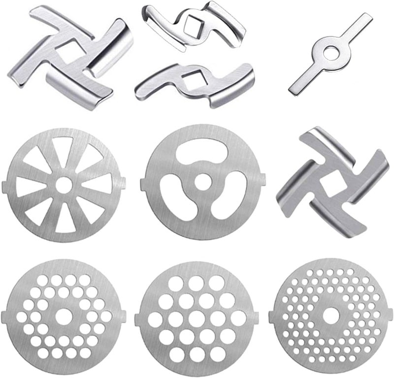 Haploon 10Piece Stainless Steel Grinder KitMeat Grinder Parts Blades Size 5 Stand Mixer Blades Plates Premium FoodGrade Replacement Parts for Mincing Sausage Making Meat Processing