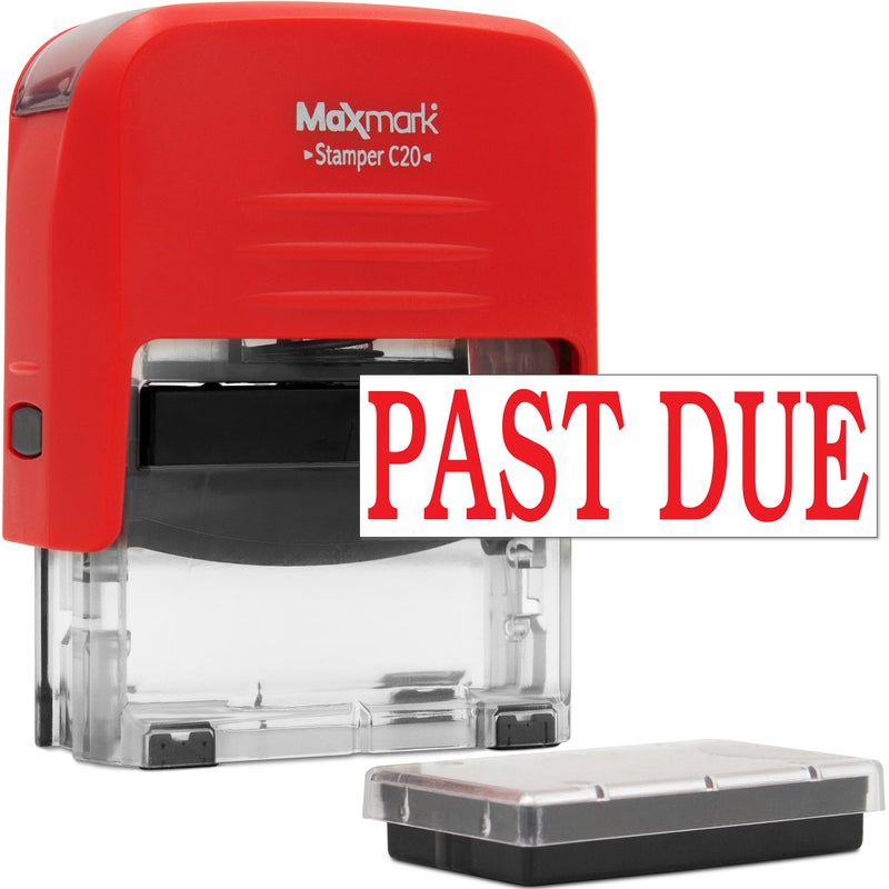 Past Due Self Inking Stamp Printer 20 with 2 Pads  Red Ink
