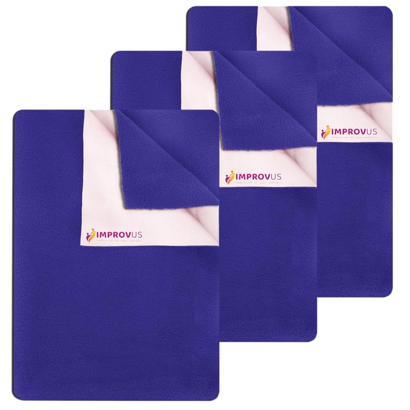 IMPROVUS Instadry AntiPiling Fleece Extra Absorbent Quick Dry Sheet for New Born Babies Cotton Bed Protector Mattress Reusable Waterproof Baby Cot Sheet for Toddler Infant Blue Pack of 3