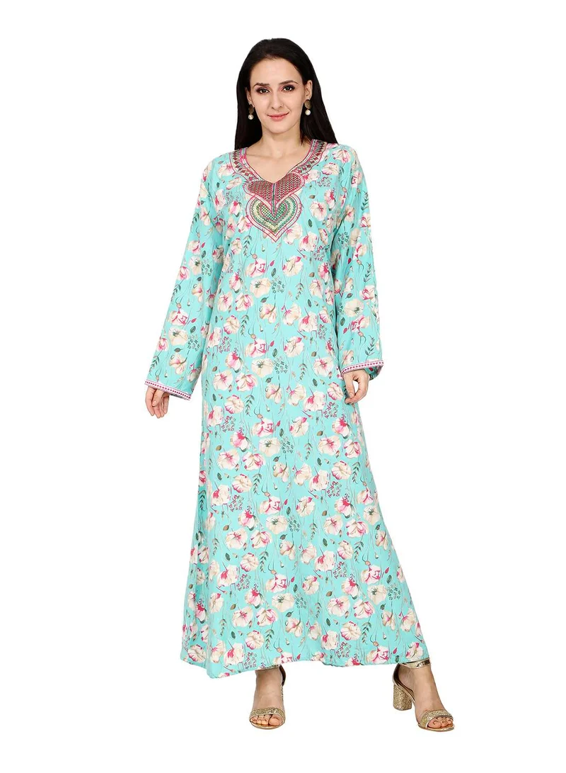 هانا آند سارا جلابية كفتان نسائية مطرزة بياقة مطبوعة بالزهور