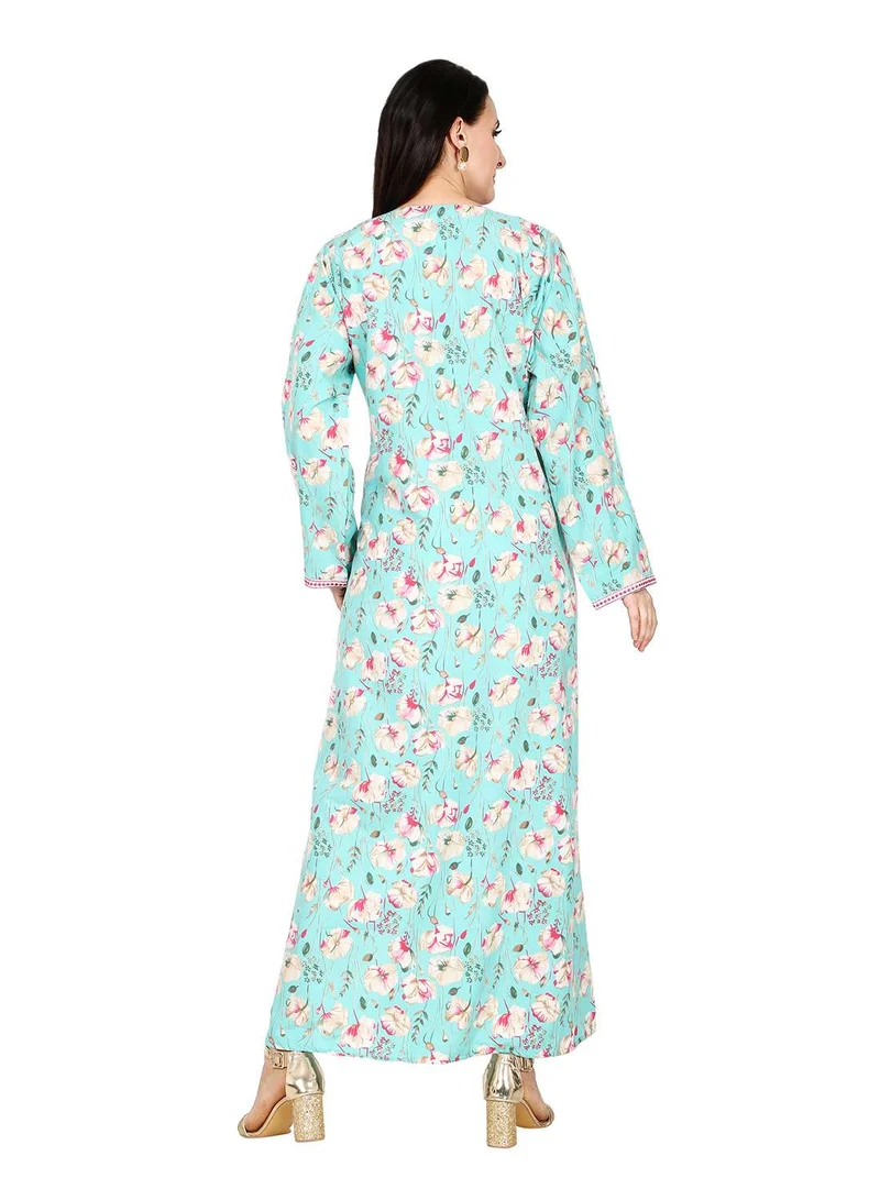 هانا آند سارا جلابية كفتان نسائية مطرزة بياقة مطبوعة بالزهور