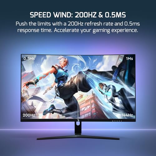 GAMEPOWER T50 27 Inch 1500R Curved Gaming Monitor, 200Hz 1080p Display, Full HD, 0.5ms Response Time, VA Panel, FreeSync, HDR, 125% sRGB, RGB Backlight, Dual Speakers, Zero Frame, HDMI/DP - Image 2