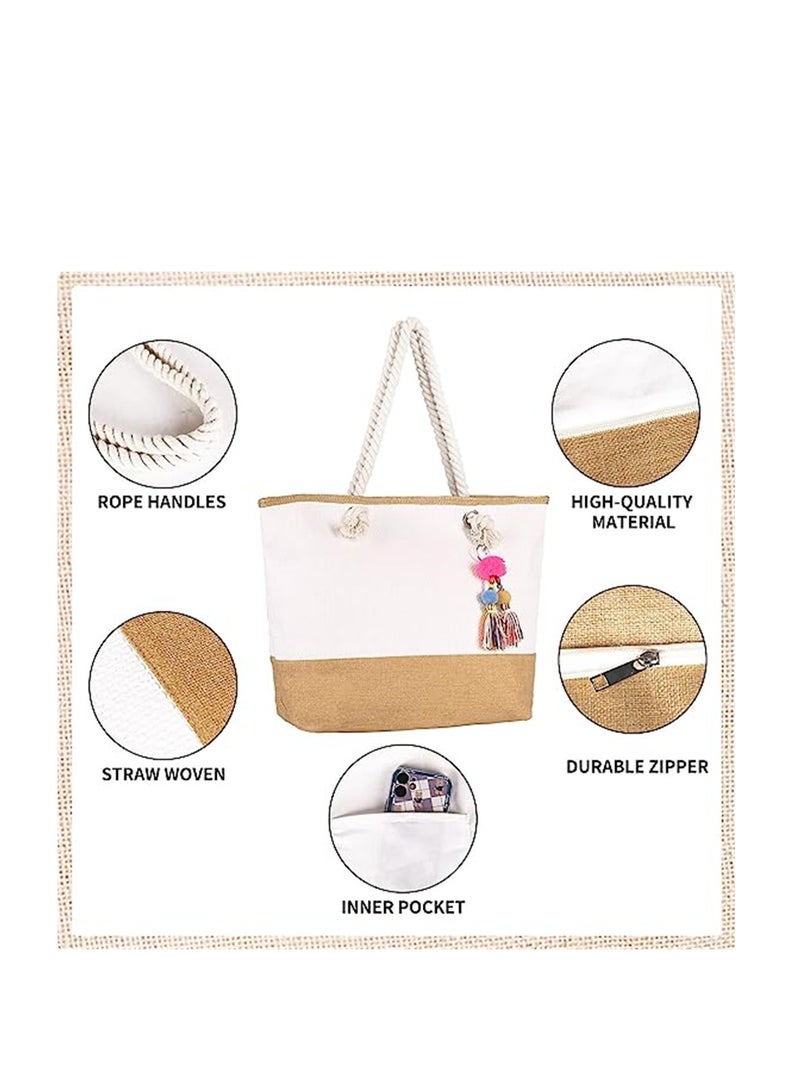 KASTWAVE Straw Tote Bag, Women Large Boho Mesh Straw Beach Tote Bag, Sandproof Waterproof for Swim, Travel, Gym and Beach Holiday - Image 3