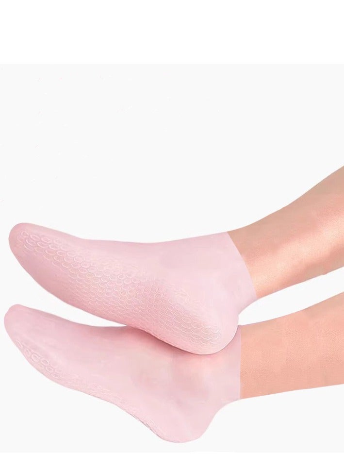 Silicone Socks Gel Foot Skin Care Moisturizing Socks, Protective Heel Anti-crack Socks Waterproof Beach Socks For Remove Calluses Corns Dry Or Cracked Foot Skin M Pink - Image 1