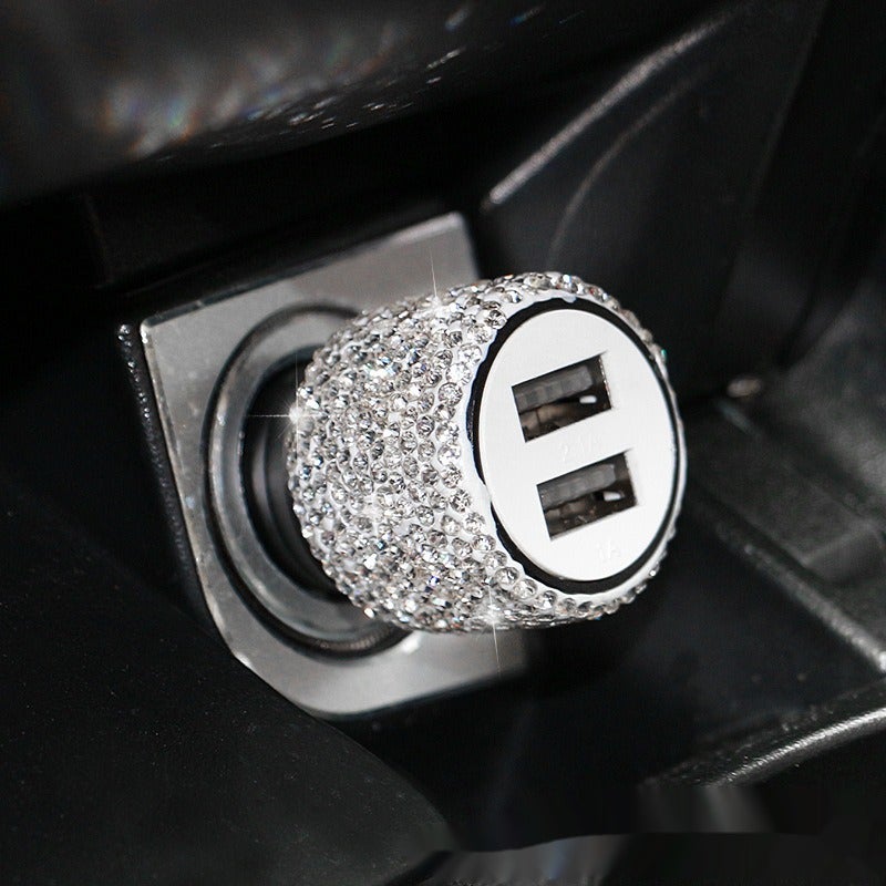 Luxury Diamond-Encrusted Car Charger with Dual USB Ports - Image 1