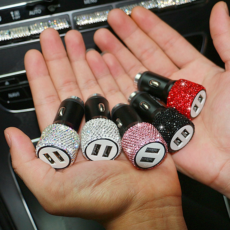 Luxury Diamond-Encrusted Car Charger with Dual USB Ports - Image 2