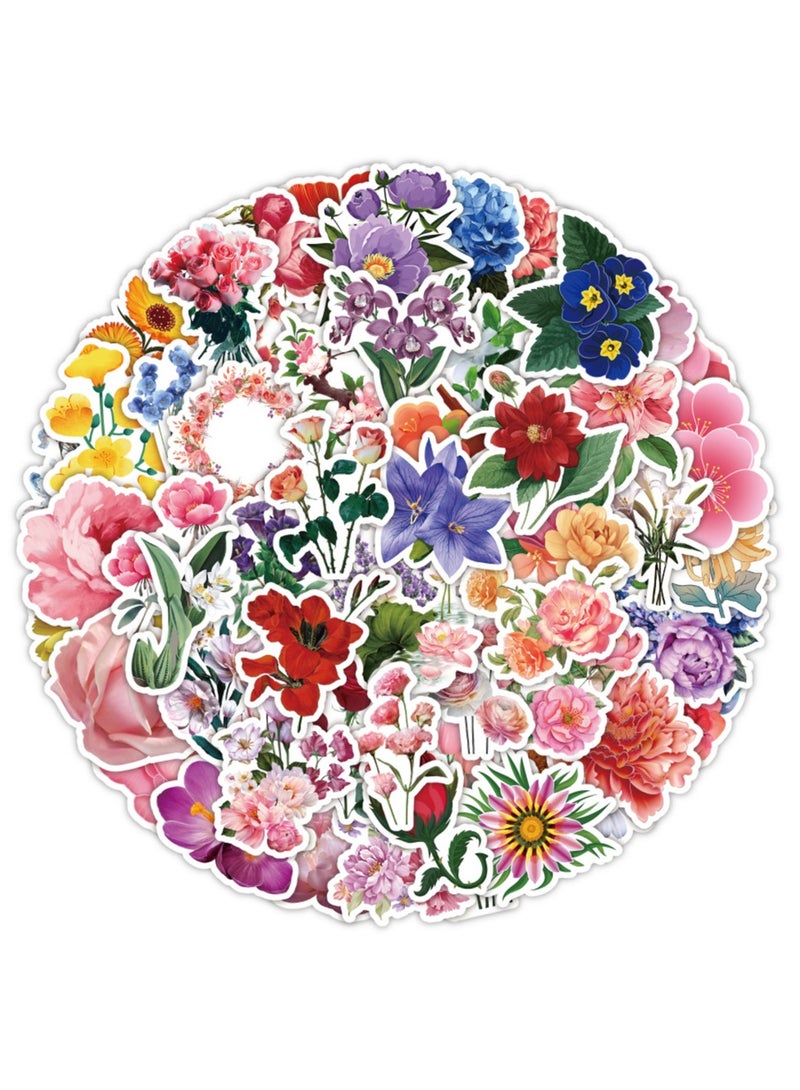 قوس قزح أورينبو 50 قطعة من ملصقات الزهور المصنوعة من الفينيل المقاومة للماء لزجاجات المياه والكمبيوتر المحمول ودفتر القصاصات والأمتعة والهواتف المحمولة والخوذات وهدايا الحفلات - Image 1