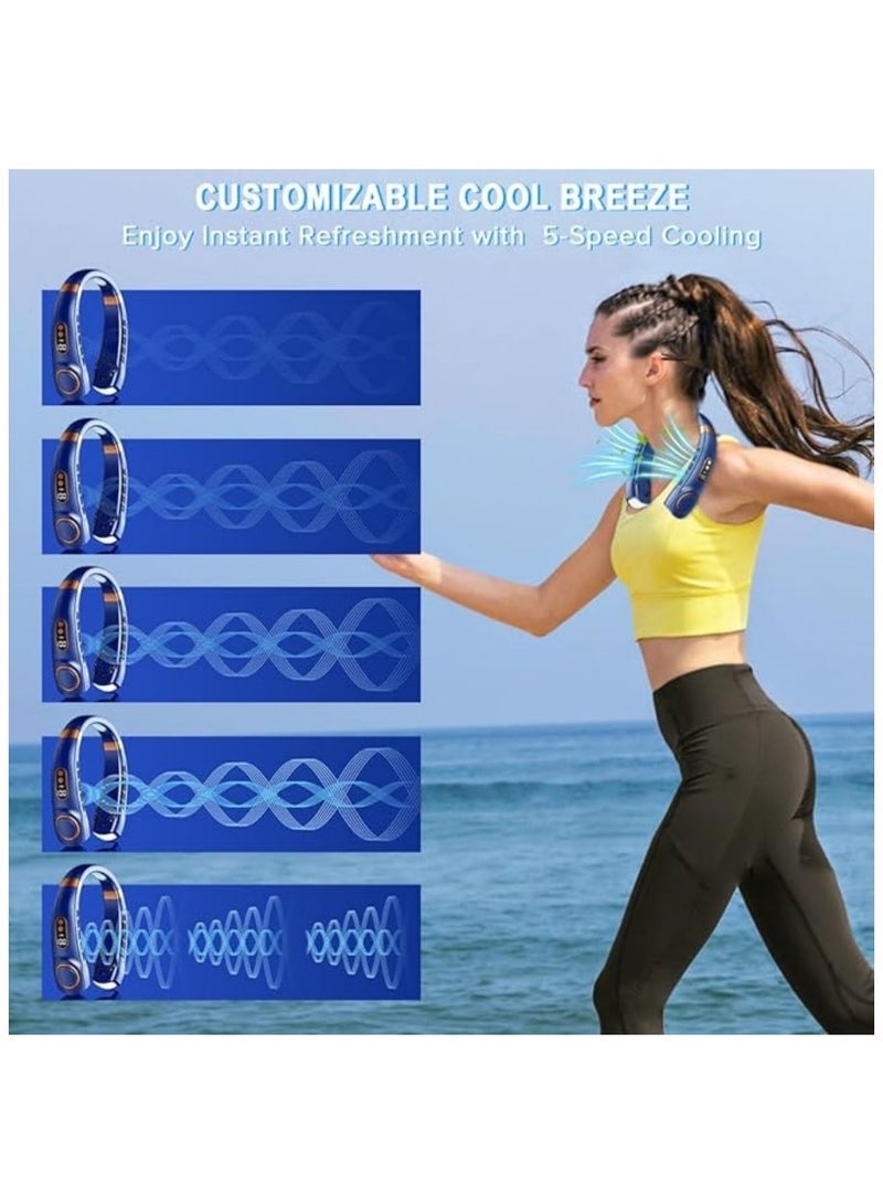 general Neck Air Cooler, Necomi 4000mAh Portable Neck Fan with borneol Cooling Airflow Bladeless USB Neck Fans Portable Recharge with 5 Speeds, LED Display, Personal Fan for Outdoor Travel Indoorï¼Blueï¼ - Image 2