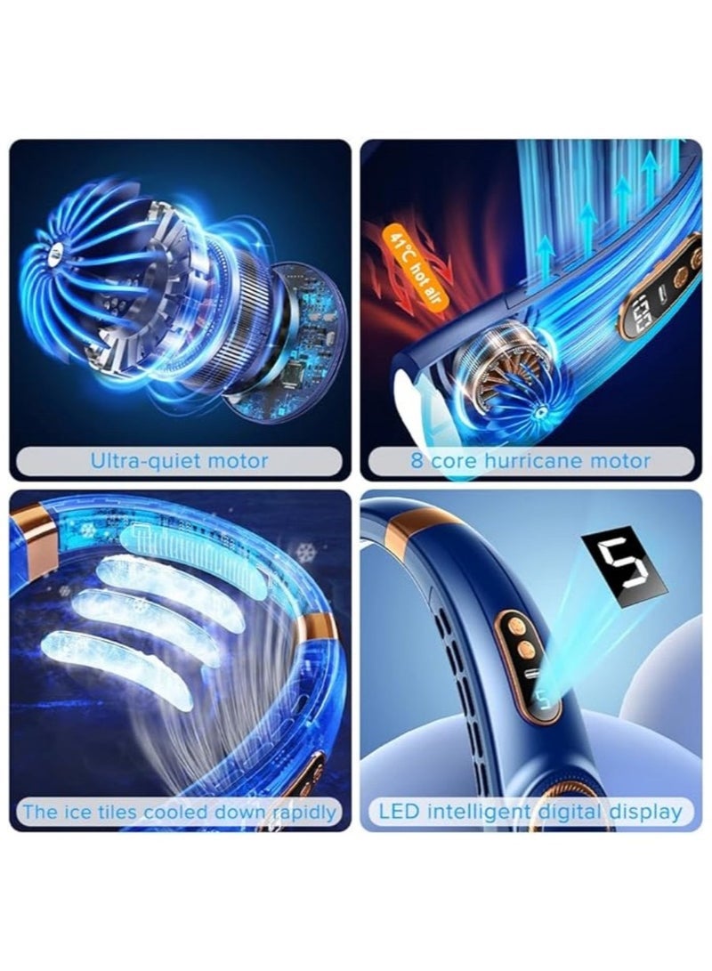 general Neck Air Cooler, Necomi 4000mAh Portable Neck Fan with borneol Cooling Airflow Bladeless USB Neck Fans Portable Recharge with 5 Speeds, LED Display, Personal Fan for Outdoor Travel Indoorï¼Blueï¼ - Image 3