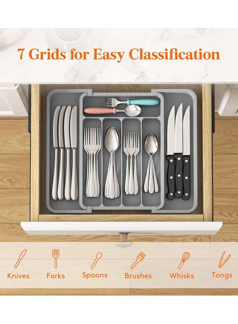 Silverware Drawer Organizer, Expandable BPA Free Utensil Tray for Kitchen,Adjustable Flatware and Cutlery Holder for Spoons Forks Knives,Plastic Kitchen Organizers and Storage-Gray - Image 4