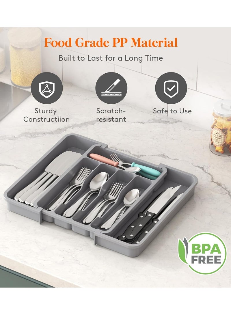 Silverware Drawer Organizer, Expandable BPA Free Utensil Tray for Kitchen,Adjustable Flatware and Cutlery Holder for Spoons Forks Knives,Plastic Kitchen Organizers and Storage-Gray - Image 5