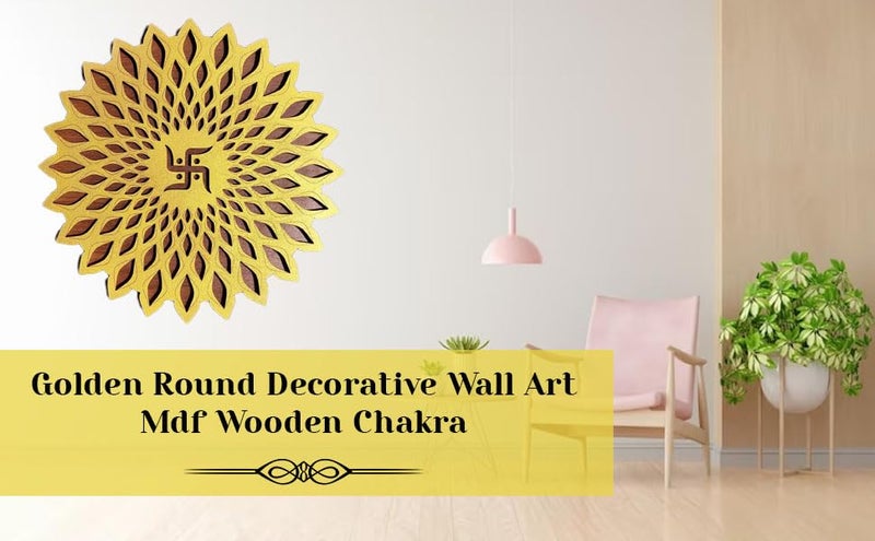 My Dream Carts Golden Round Decorative Wall Art Mdf Wooden Swastika Chakra For Temple, Living Room, Office, Hotel, Home Decor Items, Gift Item, Mandala Wall Hanging For House Decoration 15x15 CM - Image 3