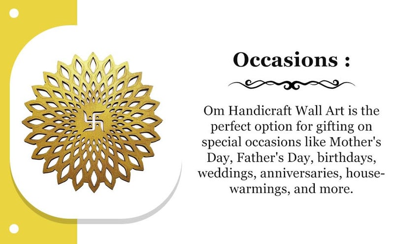 My Dream Carts Golden Round Decorative Wall Art Mdf Wooden Swastika Chakra For Temple, Living Room, Office, Hotel, Home Decor Items, Gift Item, Mandala Wall Hanging For House Decoration 15x15 CM - Image 2