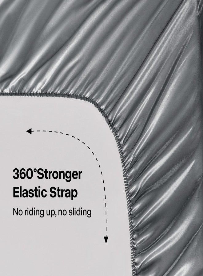 BEDELITE King Size Sheets Set, Luxury Soft Dark Grey Satin Sheets for Hair and Skin, Similar to Silk Bed Sheets Set 4 Pieces with 1 Deep Pocket Fitted Sheet, 1 Flat Sheet, and 2 Pillowcases - Image 4