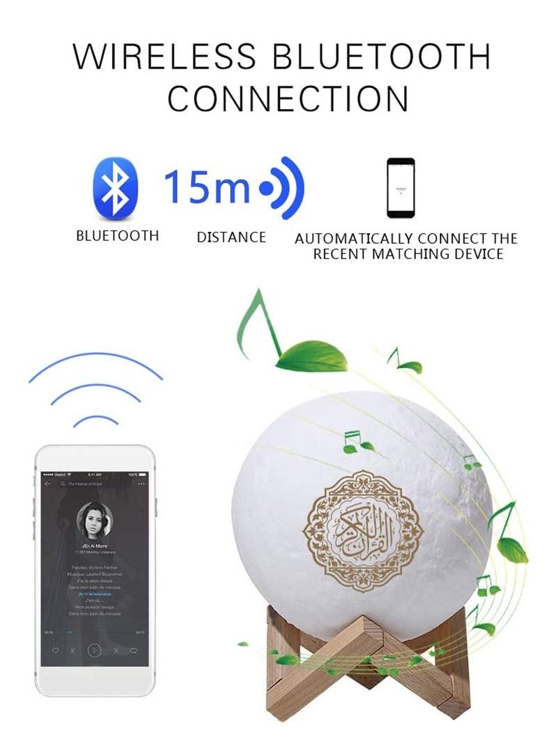 Mood Lights,Quran Touch Moon Lamp 3D Printed Moon Light Night Light with Remote Control, Lighting Reciter LED Lamp Portable Quran Bluetooth Speaker For Home Decoration,Gifts for Friendsh - Image 2