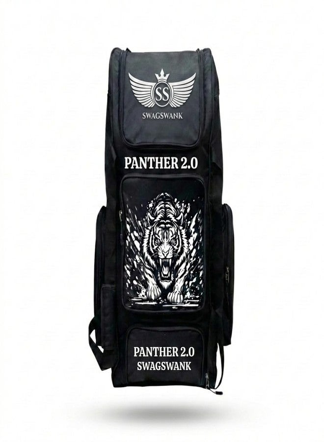 حقيبة أدوات الكريكيت SWAGSWANK Panther 2.0 بعجلات، باللونين الأسود والذهبي، مزودة بأقسام متعددة وأحزمة ظهر وعجلات. - Image 1