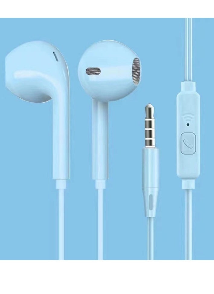 Generic In-ear Wired Round Hole Earphones With Microphone Music Earphones (blue)  - Image 1