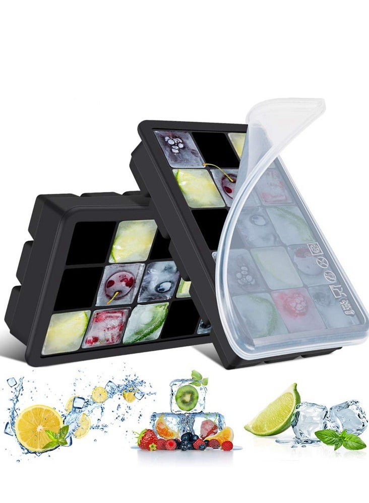 2pcs Silicone Ice Cube Trays with No Leaking Lid, Easy Release and Flexible 15 Cavities Square Ice Cube Mold, Set of 2, No Odors and Stackable - Image 1