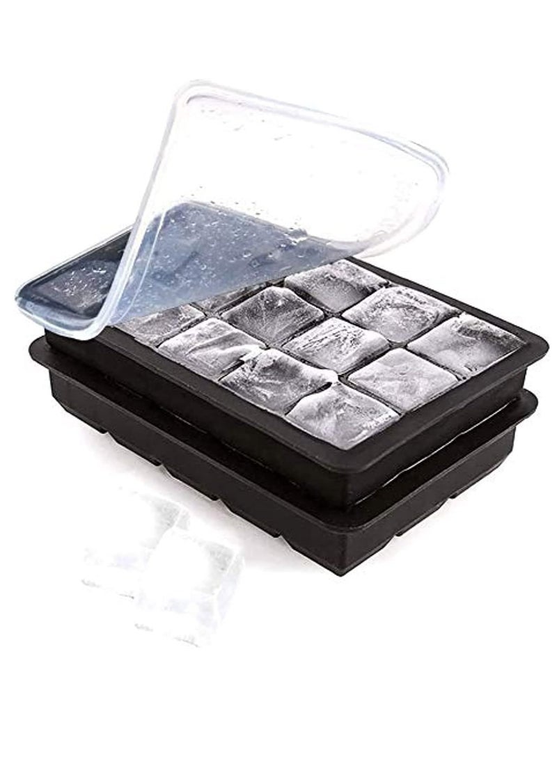 2pcs Silicone Ice Cube Trays with No Leaking Lid, Easy Release and Flexible 15 Cavities Square Ice Cube Mold, Set of 2, No Odors and Stackable - Image 3