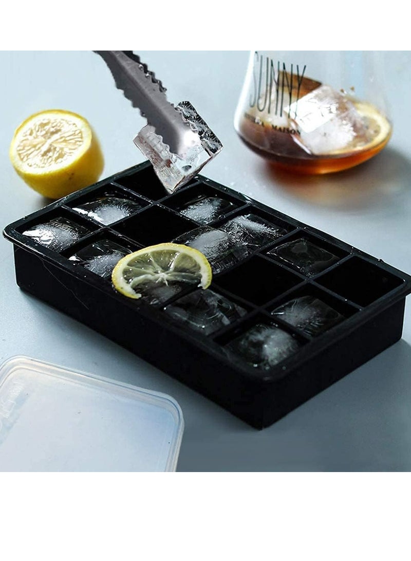 2pcs Silicone Ice Cube Trays with No Leaking Lid, Easy Release and Flexible 15 Cavities Square Ice Cube Mold, Set of 2, No Odors and Stackable - Image 5