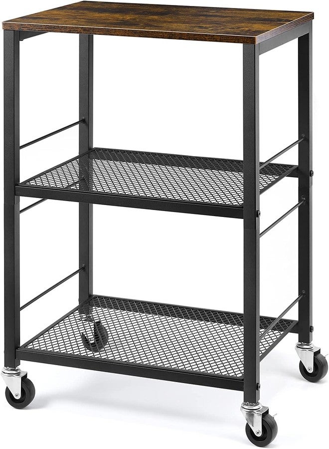 LIANTRAL 3 Tier Rolling Cart, Brown Kitchen Carts on Wheels with Storage, Multifunctional Utility Cart for Kitchen, Bathroom, Living Room, Bar, Office - Image 1