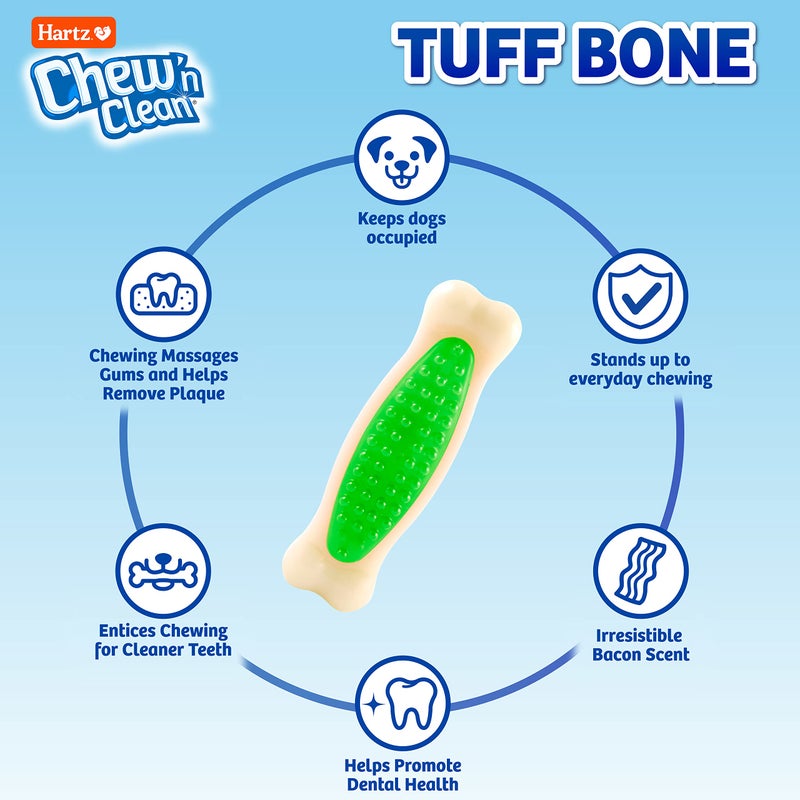 Hartz Chew 'n Clean Tuff Bone Bacon Scented Dental Dog Chew Toy - Medium - Image 2