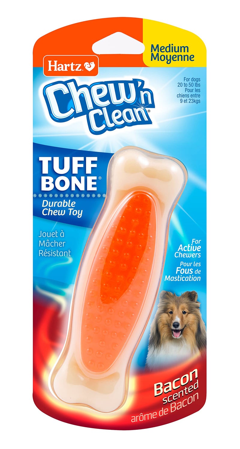Hartz Chew 'n Clean Tuff Bone Bacon Scented Dental Dog Chew Toy - Medium - Image 1